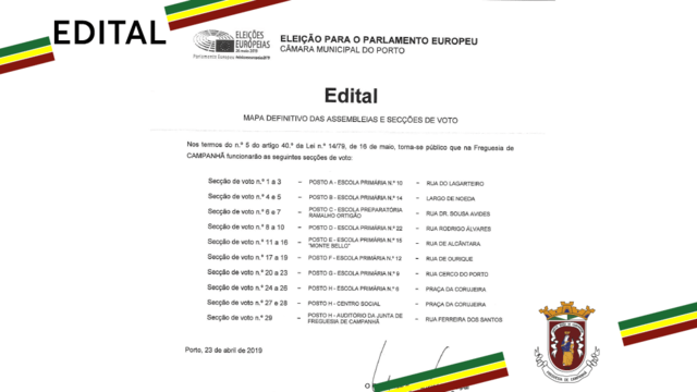 EDITAL Mapa definitivo das Assembleias e Secções de Voto (23 abril)