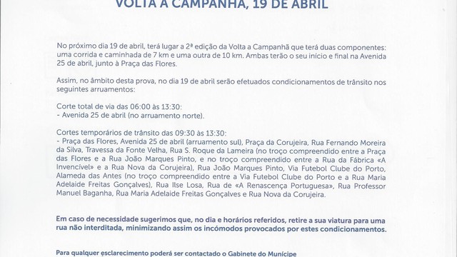 VOLTA A CAMPANHÃ - trânsito condicionado