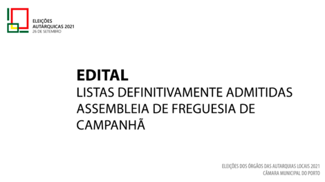 Listas definitivas - Assembleia de Freguesia de Campanhã - Eleições Autárquicas 2021