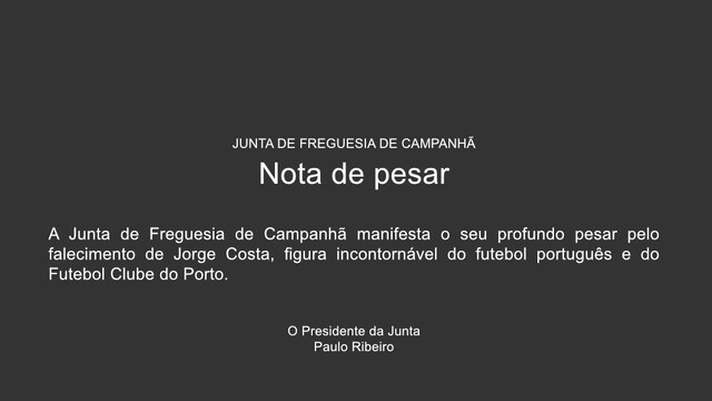 Nota de Pesar pelo falecimento de Jorge Costa