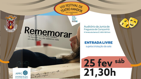 Teatro no nosso auditório no próximo sábado 25 de fevereiro, pelas 21h30 