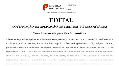 EDITAL - Zona Demarcada para Xylella fastidiosa