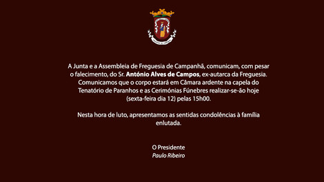 Participação de falecimento - António Alves de Campos
