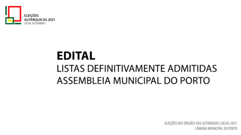  Listas definitivas - Assembleia Municipal do Porto - Eleições Autárquicas 2021