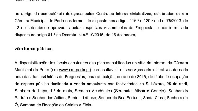 VENDA AMBULANTE DE CARÁCTER FESTIVO 2016