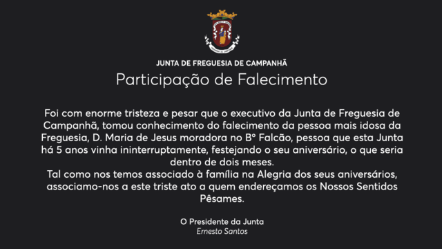 Participação de Falecimento - D. Maria de Jesus