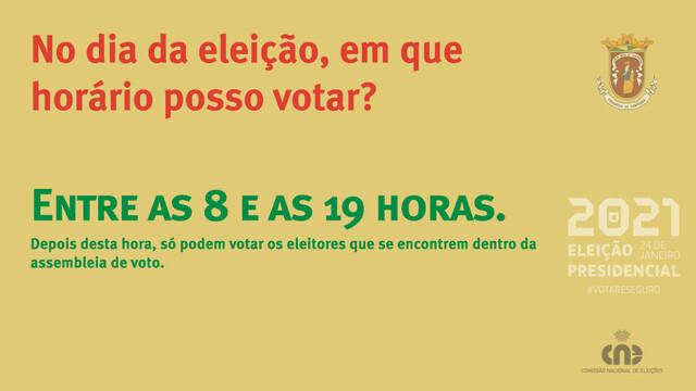 Horário das assembleias ou secções de voto Horário das assembleias ou secções de voto