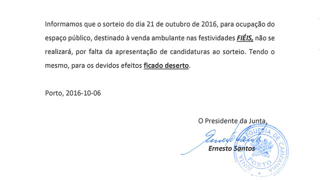 INFORMAÇÃO - venda ambulante nas festividades fiéis  INFORMAÇÃO - venda ambulante nas festividades fiéis